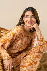 Ayla Studio Stitched PRINTED ESSENTIAL 2PC CO-ORD - Burnt Ocher